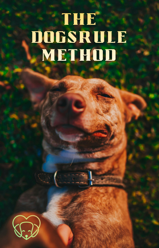 Dog lying on grass with 'The DogRule Method' text above