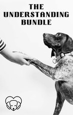Dog shaking hands with a person on a white background, with text 'The Understanding Bundle' above.